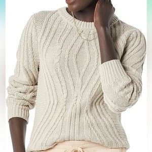 Amazing cotton crewneck cable sweater by Amazon essentials in Tan size Large
